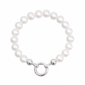 Coastal luxe freshwater pearl bracelet with large sterling silver charm clasp