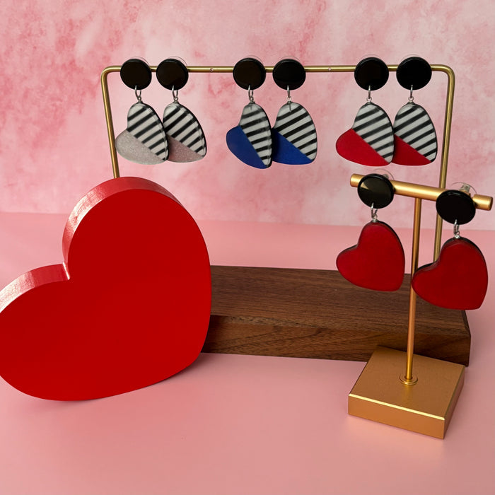 Blue Stripe Frosted Heartstrings Earring