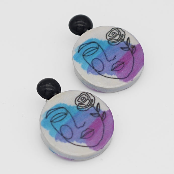 Abstract Face Decoupage Earrings - Sylca Designs - Chunky Jewelry