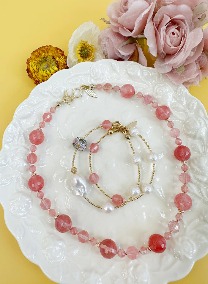 Adorable Pink Watermelon Quartz Necklace JN008 - FARRA