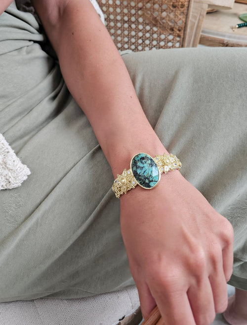 African Turquoise Stone Bangle QB006