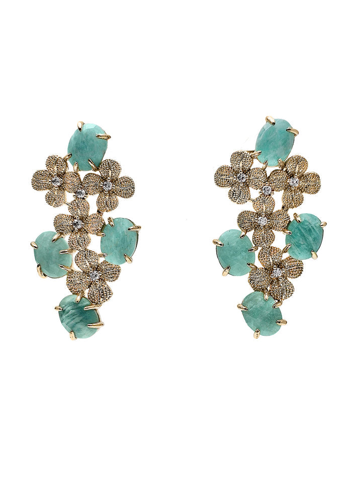 Amazonite Flower Setting Statement Earrings PE014