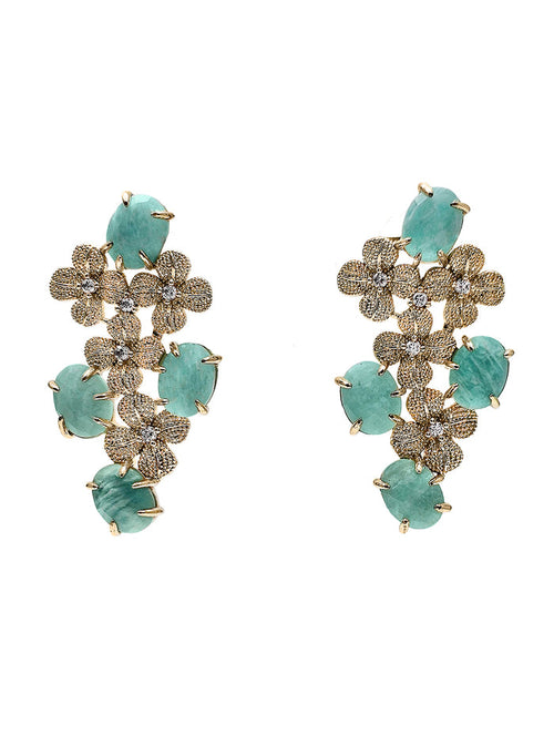 Amazonite Flower Setting Statement Earrings PE014