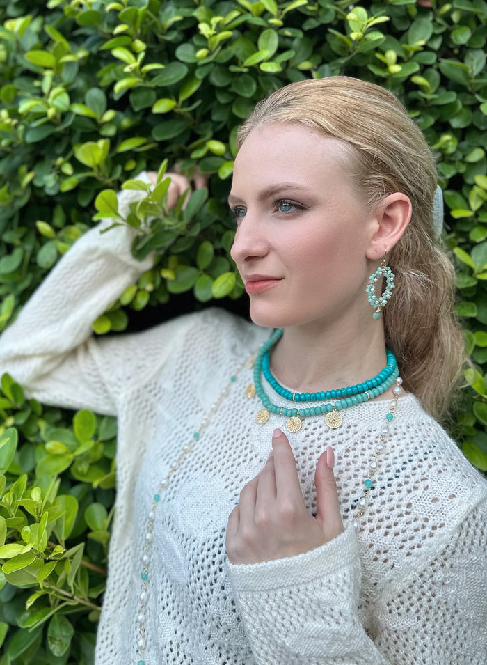 Amazonite Handcrafted Flower Earrings KE006 - FARRA
