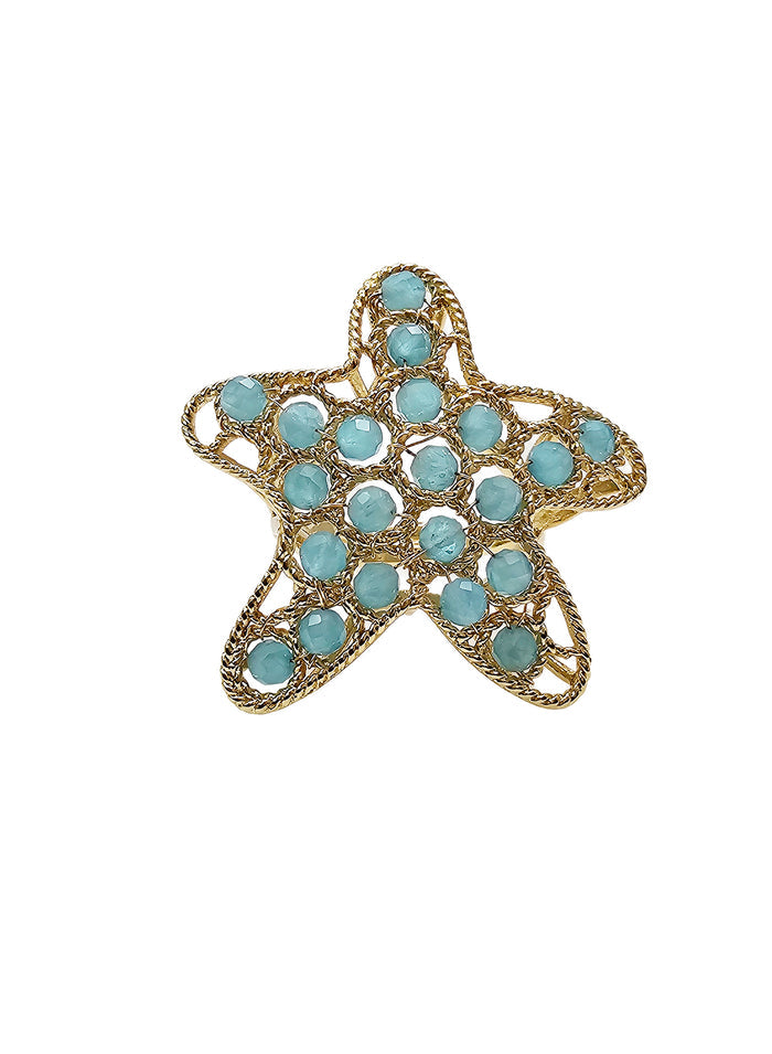 Amazonite Stone Setting Star Shaped Statement Ring PR010