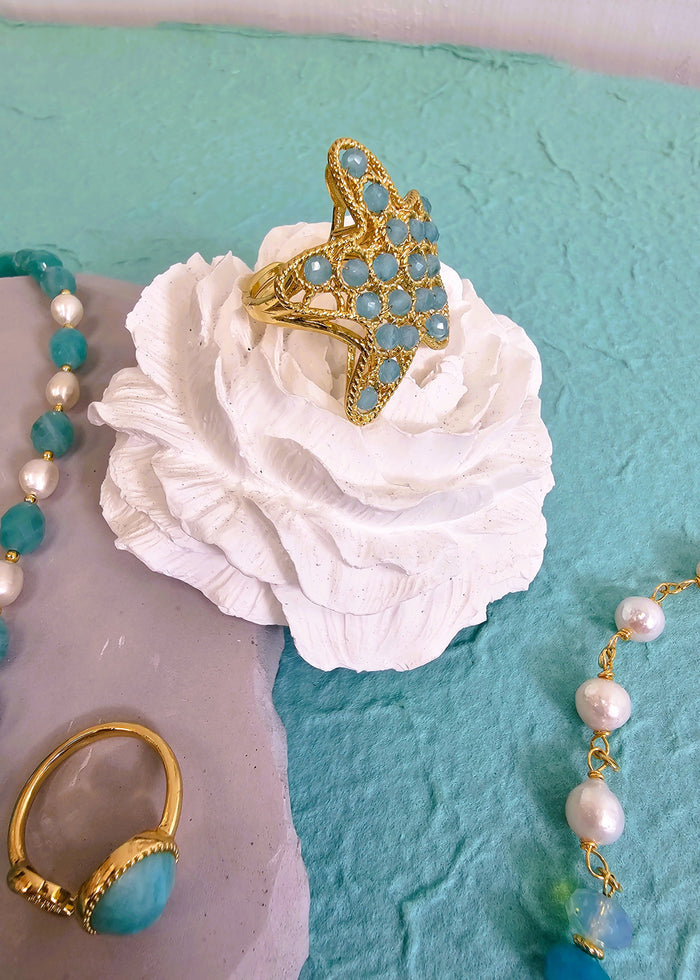Amazonite Stone Setting Star Shaped Statement Ring PR010