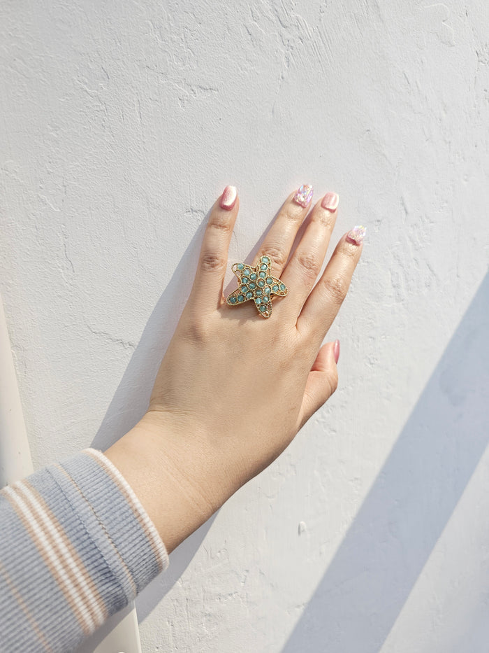 Amazonite Stone Setting Star Shaped Statement Ring PR010