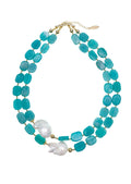 Amazonite With Baroque Pearls Double Layers Necklace GN024 - FARRA