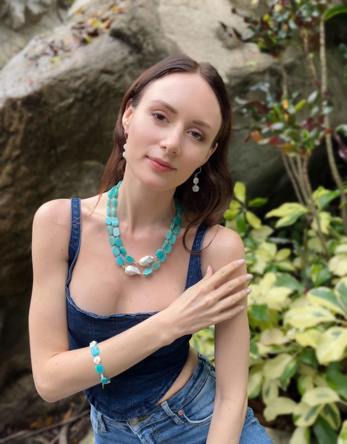 Amazonite With Floral Charms Bracelet GB008 - FARRA