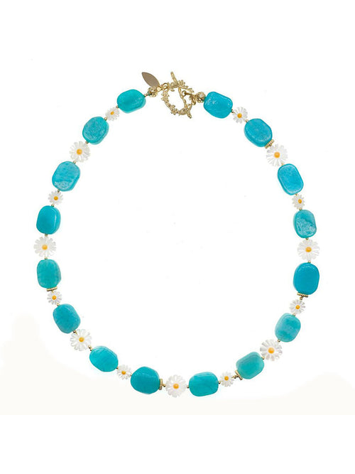 Amazonite With Floral Charms Necklace GN025
