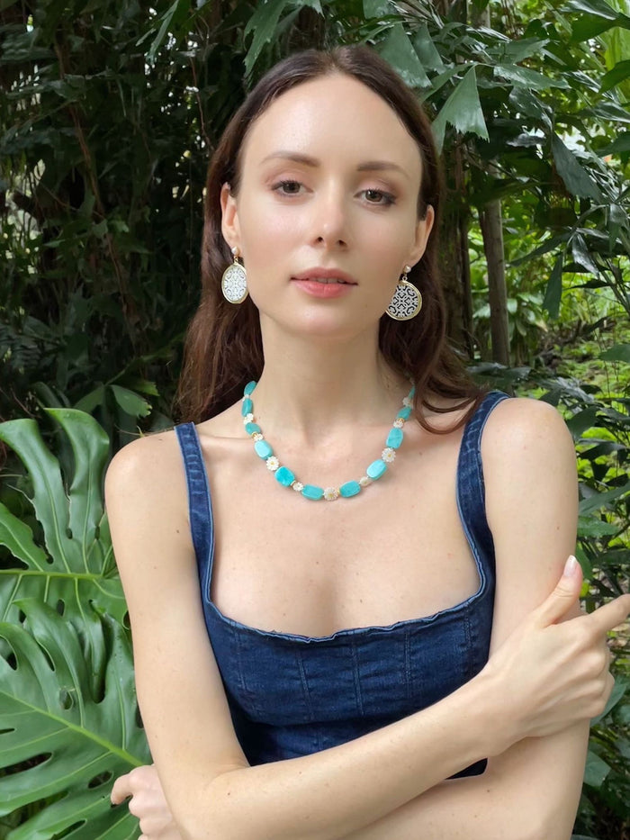 Amazonite With Floral Charms Necklace GN025 - FARRA