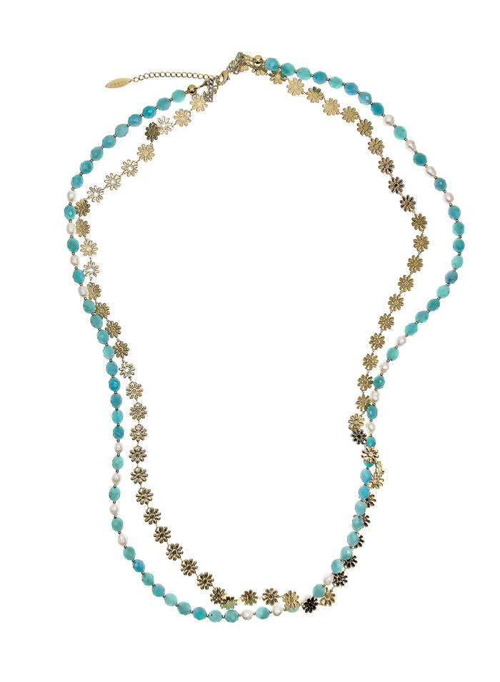 Amazonite With Flower Chain Double Layers Necklace PN016
