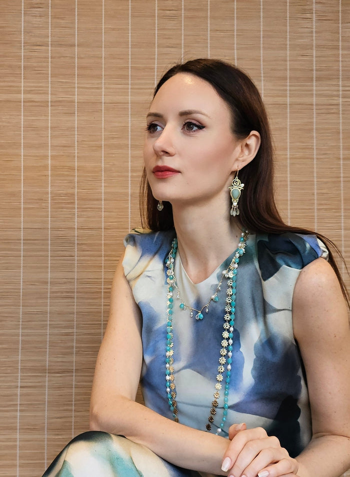 Amazonite With Flower Chain Double Layers Necklace PN016
