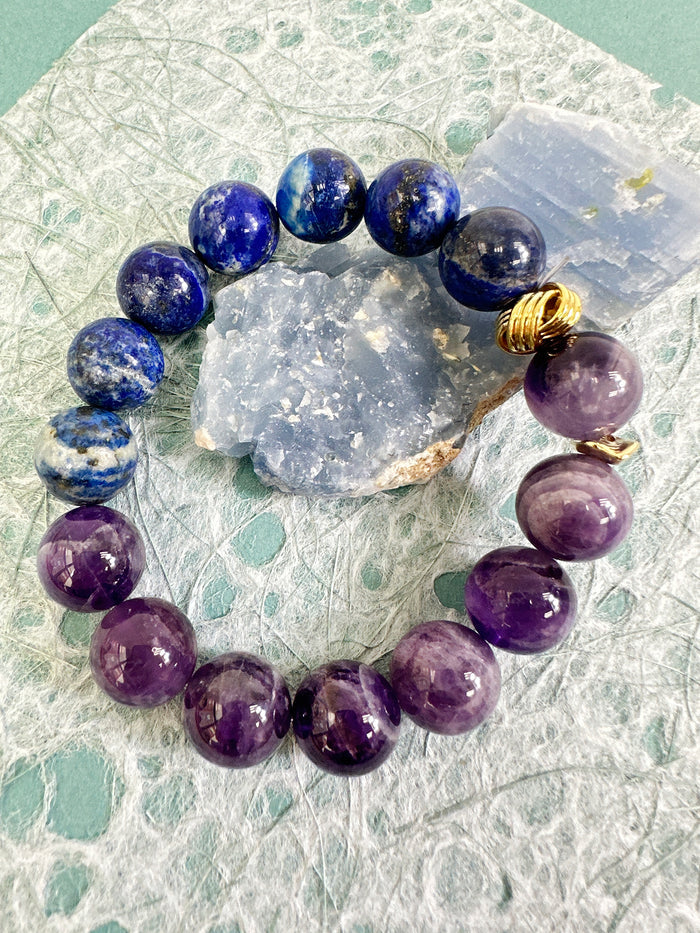 Amethyst And Blue Lapis Chunky men's Bracelet MEB24
