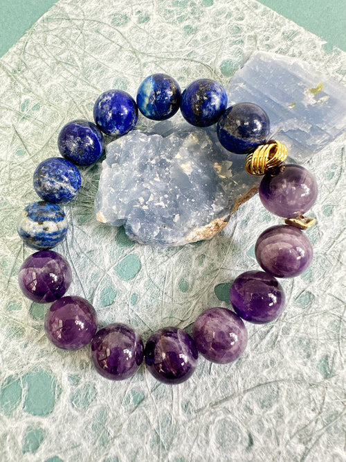 Amethyst And Blue Lapis Chunky men's Bracelet MEB24