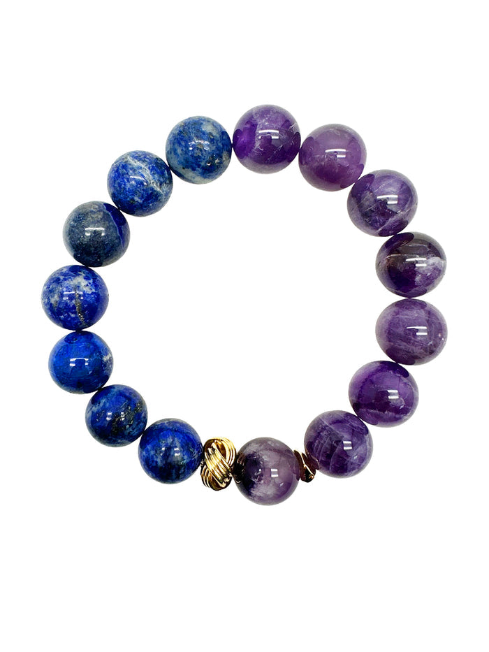 Amethyst And Blue Lapis Chunky men's Bracelet MEB24