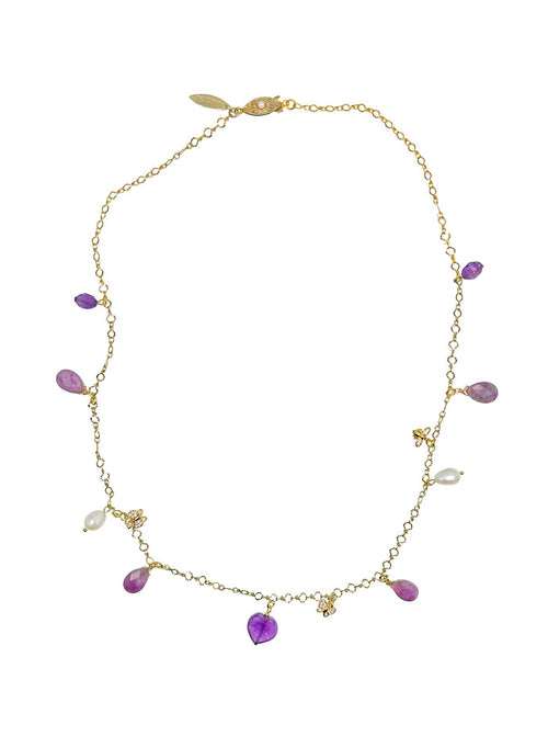Amethyst and Freshwater Pearl Delicate Charm Necklace LN016 - FARRA