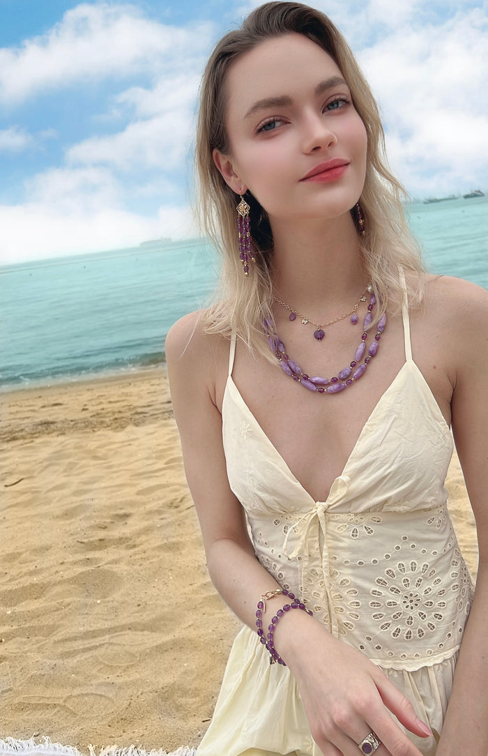 Amethyst and Freshwater Pearl Delicate Charm Necklace LN016 - FARRA