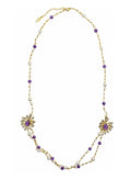 Amethyst And Freshwater Pearl With Flower Pendants Station Necklace SN013