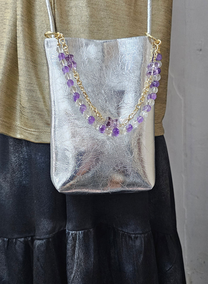 Amethyst And Quartz With Bowknot Amethyst Layers Bag Charm