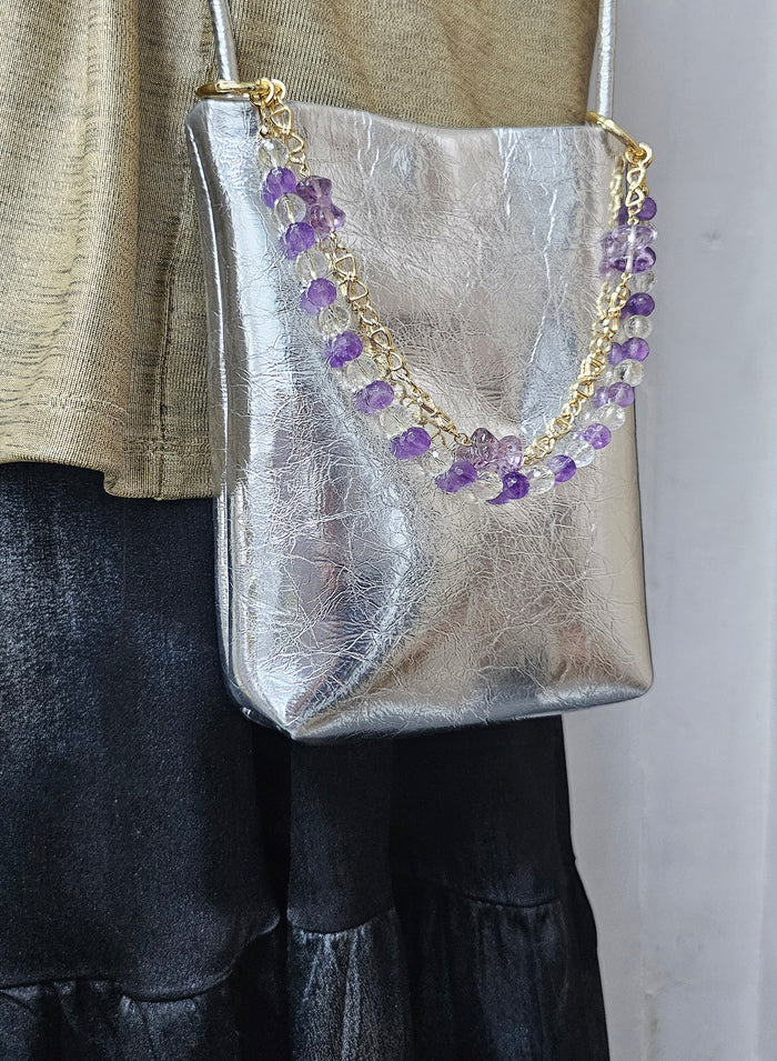 Amethyst And Quartz With Bowknot Amethyst Layers Bag Charm
