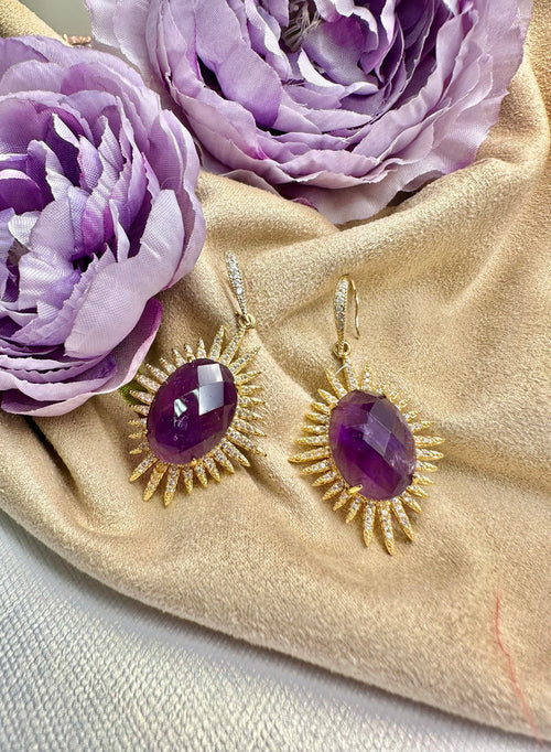 Amethyst Dangle Statement Earrings KE025 - FARRA