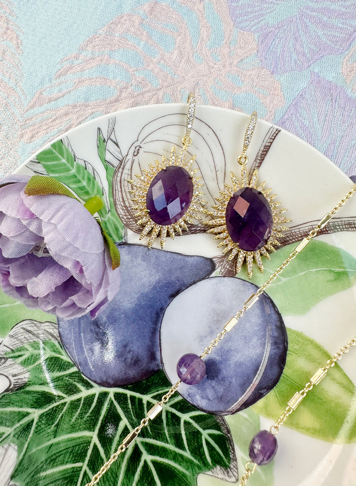 Amethyst Dangle Statement Earrings KE025 - FARRA