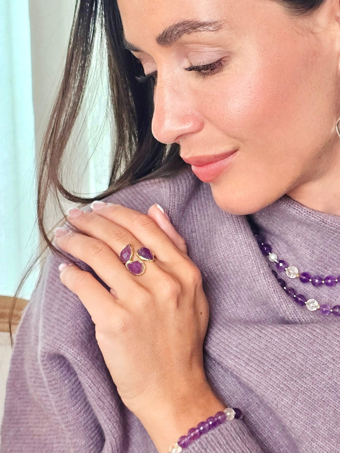 Amethyst Setting Adjustable Ring QR001