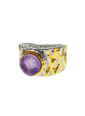 Amethyst Stone Platinum Plated Brass Adjustable Ring LR003 - FARRA