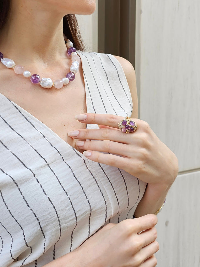 Amethyst Stones Statement Ring PR005