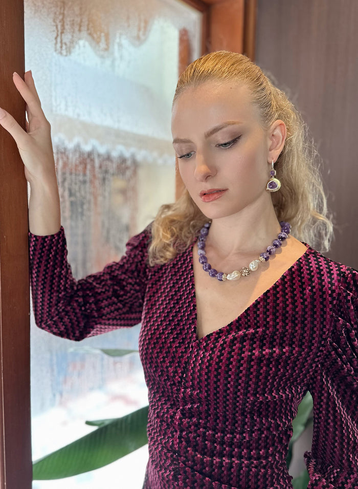 Amethyst Teardrop Dangle Earrings KE028 - FARRA