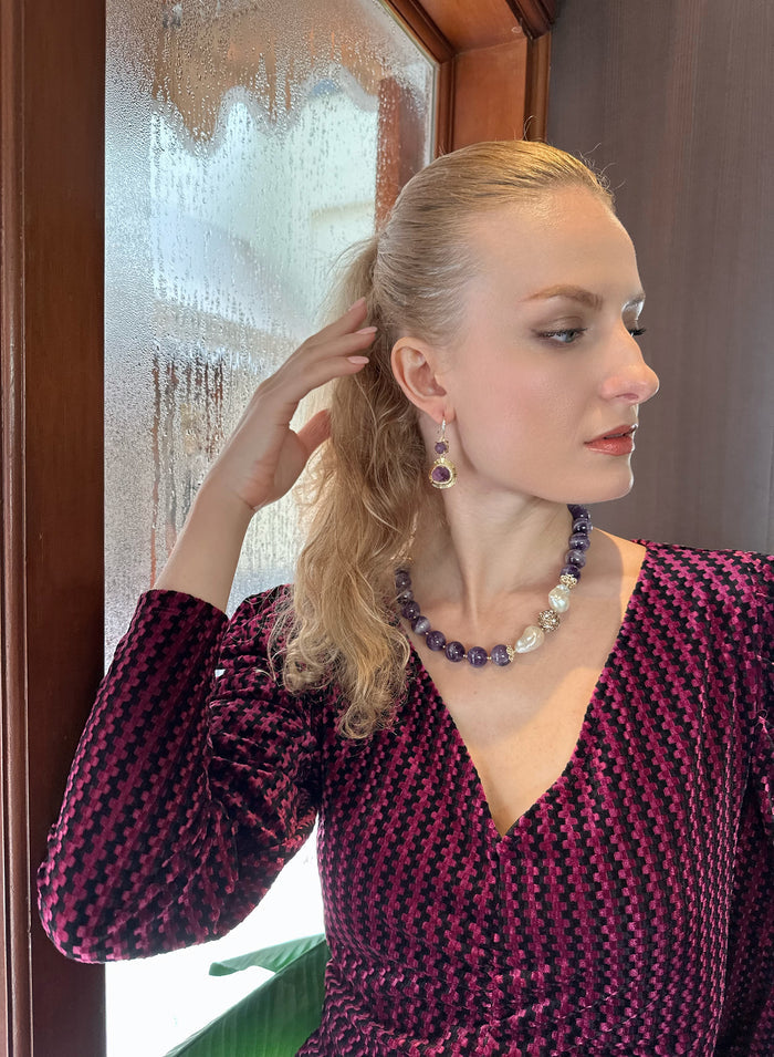 Amethyst Teardrop Dangle Earrings KE028 - FARRA