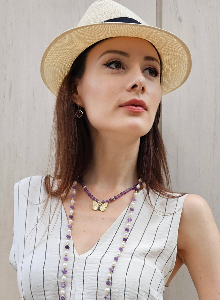 Amethyst With Butterfly Pendant Necklace PN010