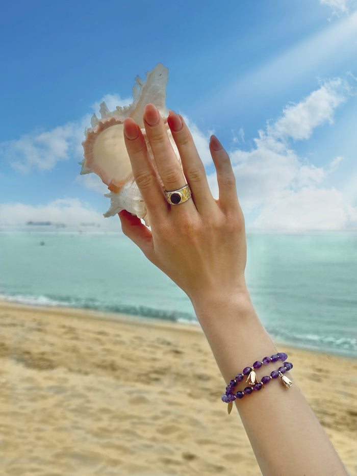 Amethyst with Flower Charms Double Layers Bracelet/ Choker LB005 - FARRA