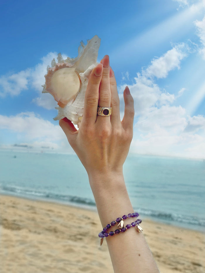 Amethyst with Flower Charms Double Layers Bracelet/ Choker LB005 - FARRA