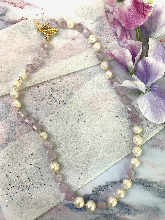 Amethyst with Freshwater Pearls Necklace EN032 - FARRA