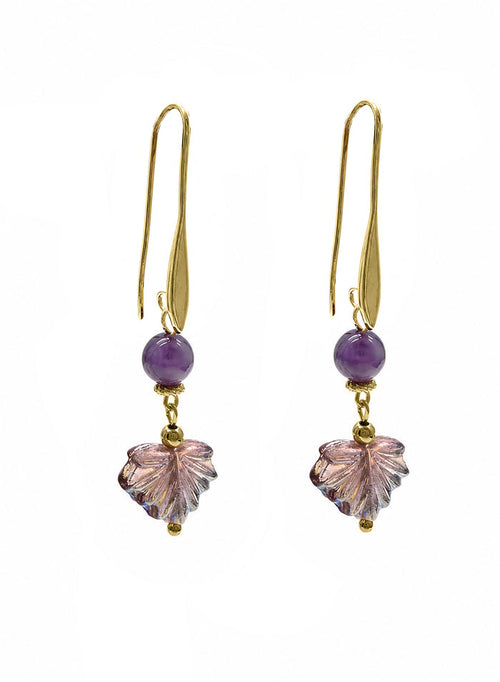 Amethyst With Leaves Charm Drop earrings SE005