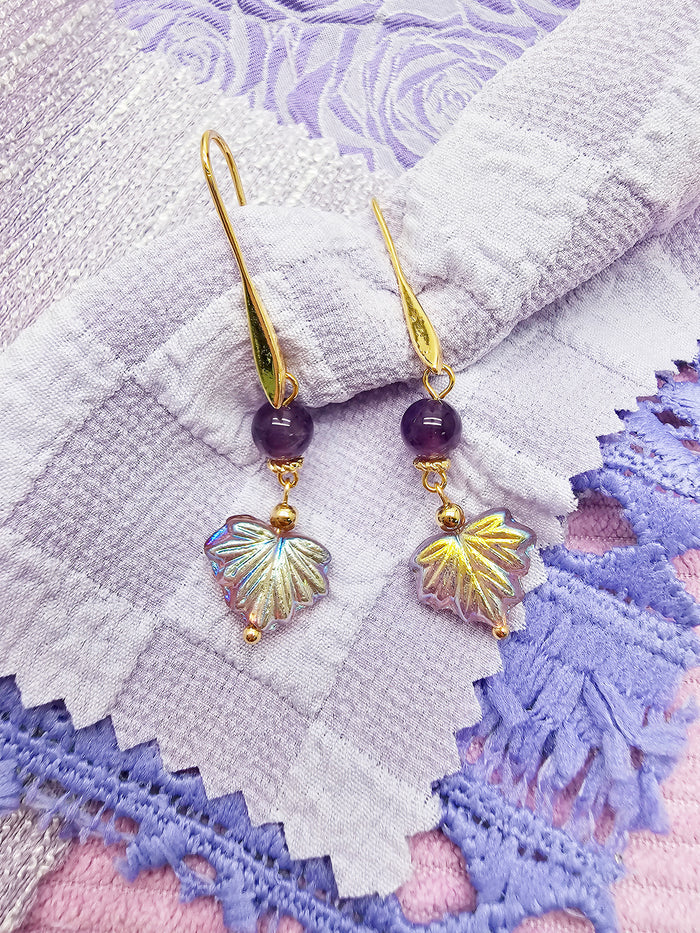 Amethyst With Leaves Charm Drop earrings SE005