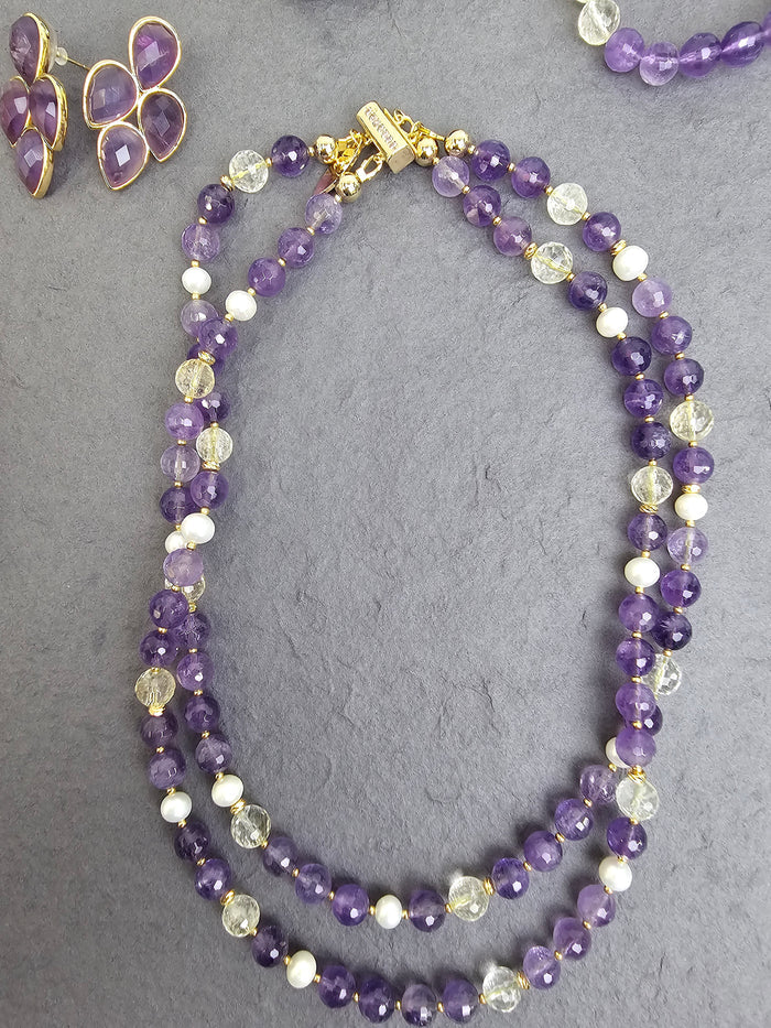 Amethyst With White Quartz Double Layers Necklace QN027