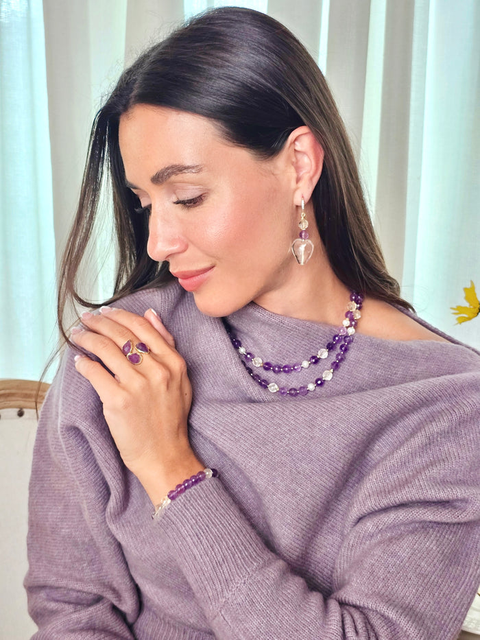 Amethyst With White Quartz Flexible Bracelet QB012