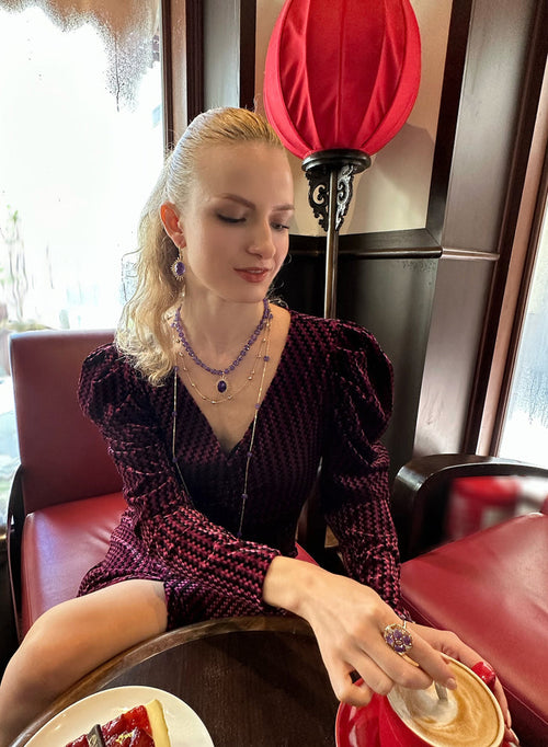 Crafted with precision, this stunning piece features a captivating Amethyst centerpiece, renowned for its deep purple hue and spiritual significance
