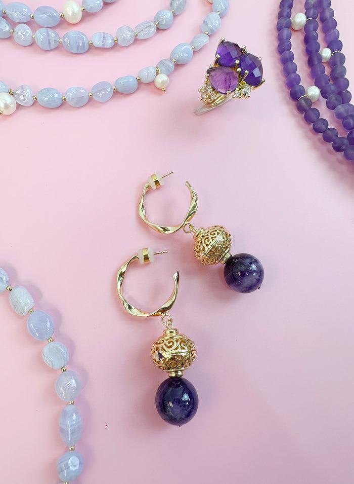 Antique Style Amethyst Hoop Earrings JE027 - FARRA