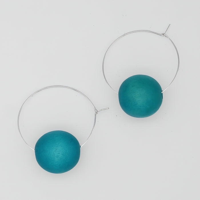 Aqua Ball Hoop Dangle Earring - Sylca Designs - Chunky Jewelry