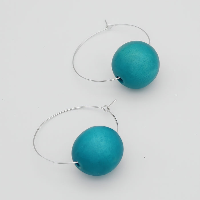 Aqua Ball Hoop Dangle Earring - Sylca Designs - Chunky Jewelry