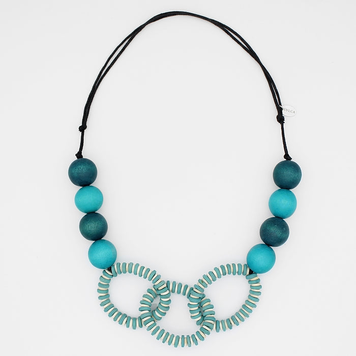 Aqua beaded Link Necklace - Sylca Designs - Chunky Jewelry