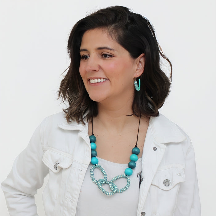 Aqua beaded Link Necklace - Sylca Designs - Chunky Jewelry