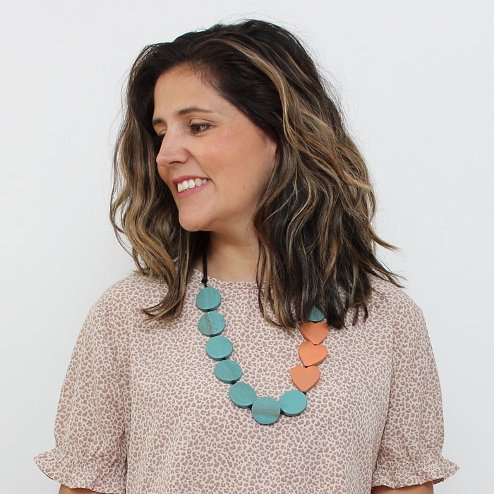 Aqua Charmaine Wooden Heart Necklace - Sylca Designs - Chunky Jewelry
