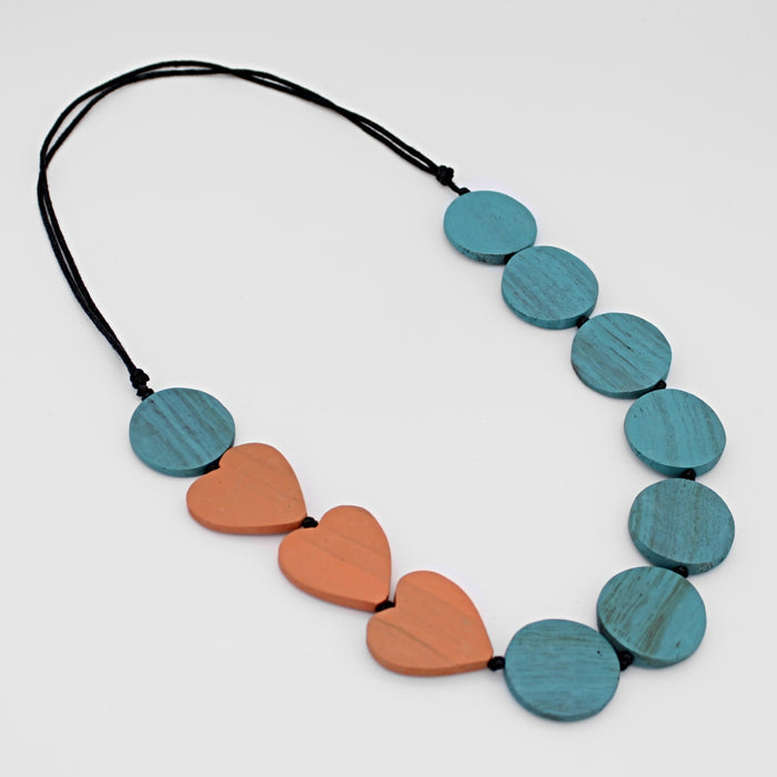Aqua Charmaine Wooden Heart Necklace - Sylca Designs - Chunky Jewelry