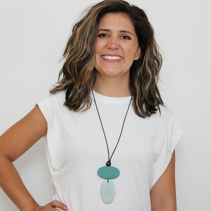 Aqua Double Bead Alaina Pendant - Sylca Designs - Chunky Jewelry