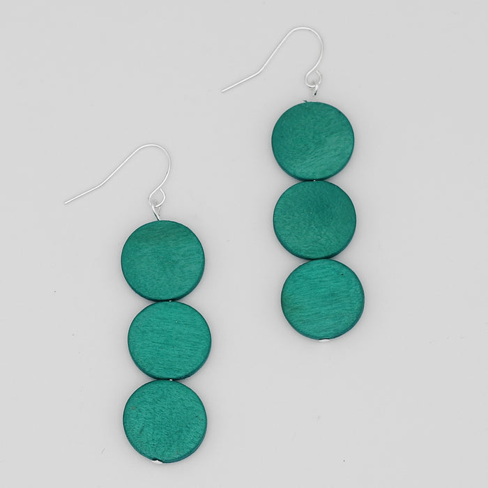 Aqua Triple Bead Kira Earring - Sylca Designs - Chunky Jewelry